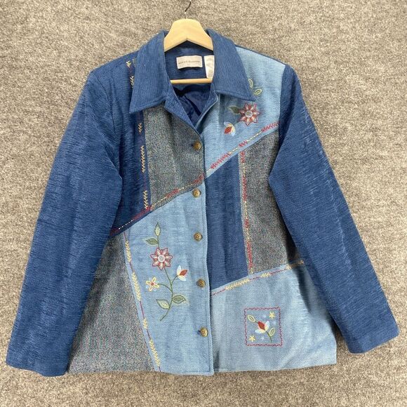 Alfred Dunner Jacket Women 16 Plus Blue Geometric Button Up Collared Long Sleeve - Picture 3 of 7